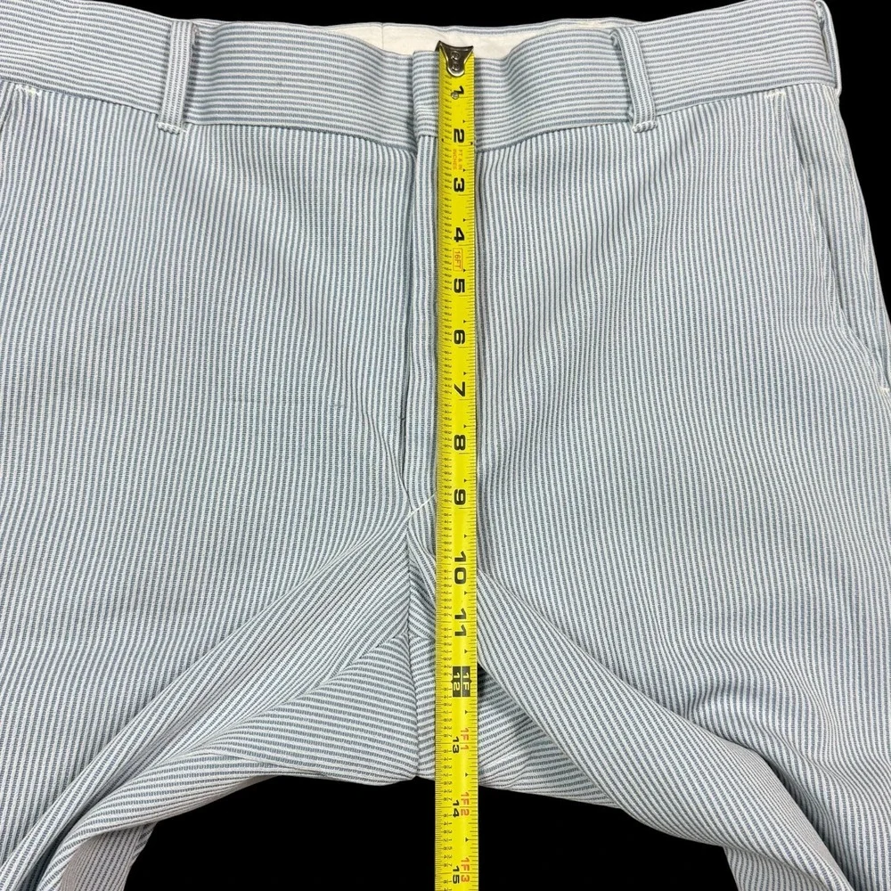 Vintage 60s 70s Talon Zipper Blue/White Seersucker Pants Men's 33x27.75 FLAWS‎